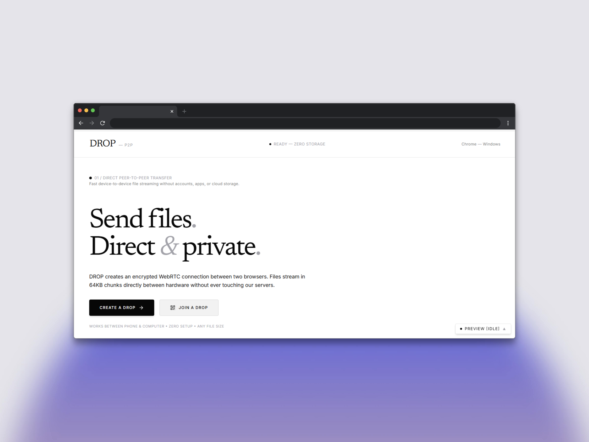 DROP — P2P File Transfer (WebRTC & WebSocket) designed and built by Afeez Ademola Sule